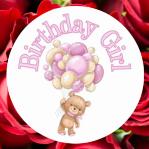 Birthday Girl Bear Baby Dusche Runder Aufkleber