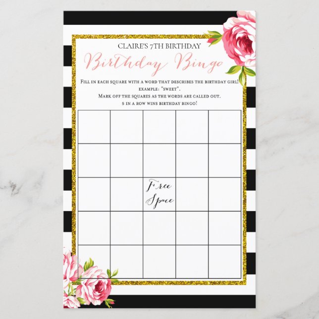 Birthday Girl Bingo Game (Vorderseite)