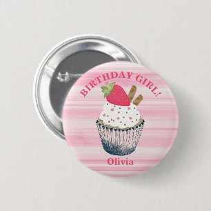 Birthday Girl Button - Niedliches, rosa Party Zube