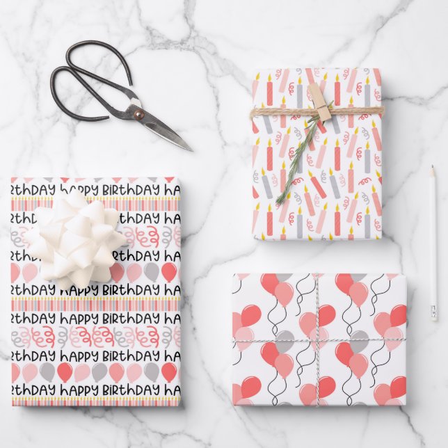 Birthday Girl Coordinating Pattern Wrapping Paper Geschenkpapier Set (Vorderseite)