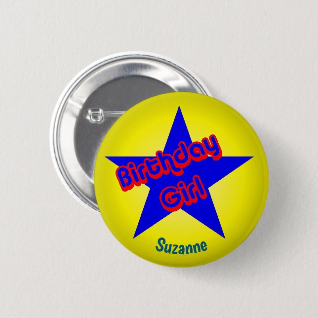 Birthday Girl Cute Personalized Button (Vorne & Hinten)