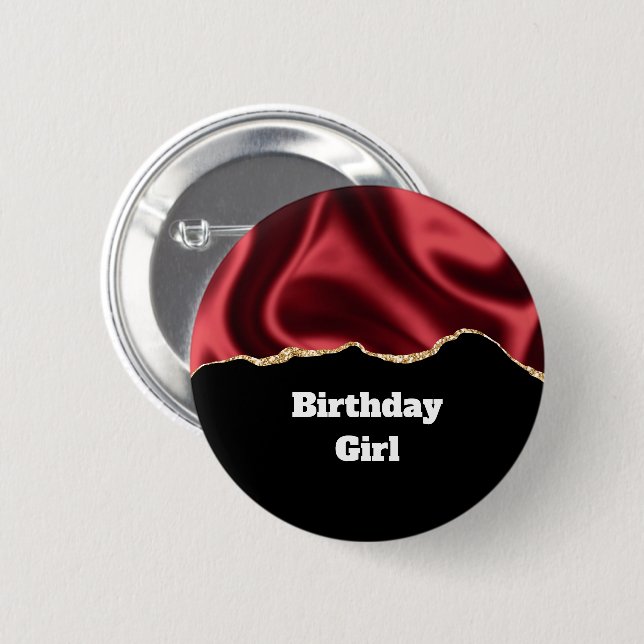 Birthday Girl Dark Red Glam Wavy Satin Abstrakt - Button (Vorne & Hinten)