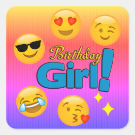 Birthday Girl Emoji Ombre Streifen Quadratischer Aufkleber