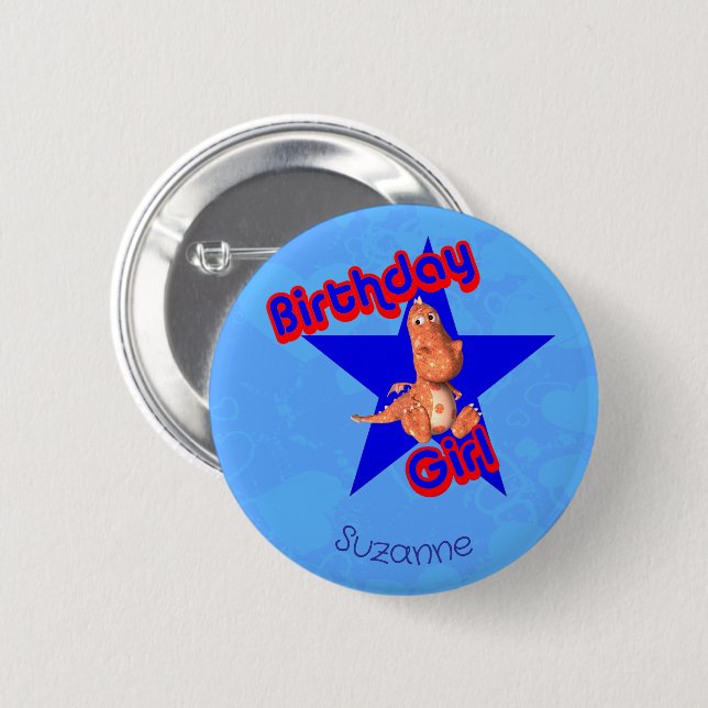 Birthday Girl Friendly Dinosaur Cute Personalized Button (Vorne & Hinten)