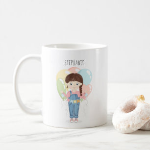 Birthday Girl in Overalls Brünett Kaffeetasse