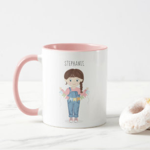 Birthday Girl in Overalls Brünett Tasse
