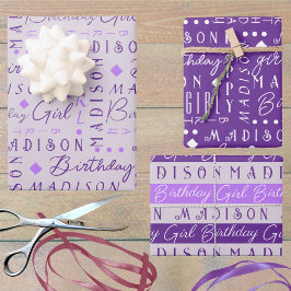 Birthday Girl Lila Niedlich einen Namen Personalis Geschenkpapier Set