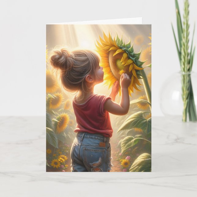 Birthday Girl mit Sonnenblumenglühen Karte (Vorderseite)