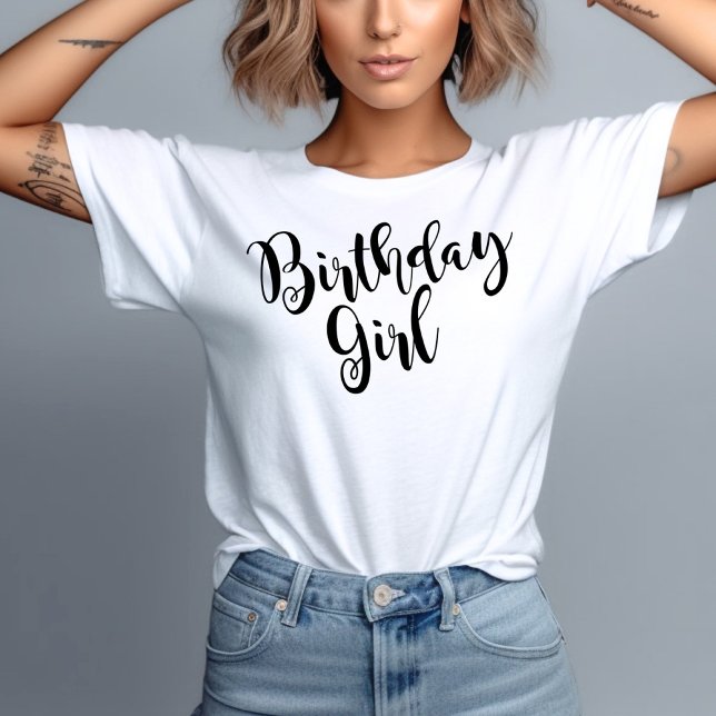 Birthday Girl Modern Black Script Frauen Tri-Blend Shirt (Von Creator hochgeladen)