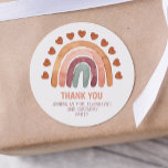 Birthday Girl Modern Boho Rainbow Thank You  Runder Aufkleber<br><div class="desc">Cute earthy tone watercolor modern boho rainbow and heart "thank you" stickers. Perfect for girls. Customizable!</div>