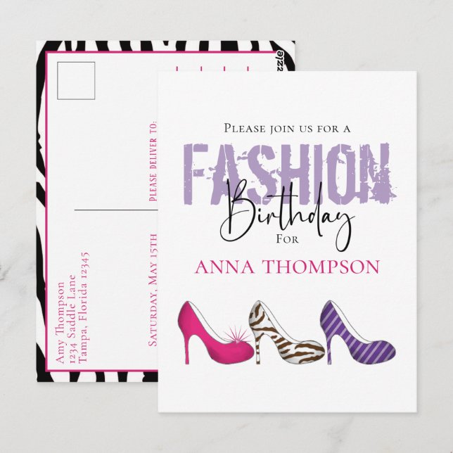 Birthday Girl Modern Fashion Shoes Einladung Postkarte (Vorne/Hinten)