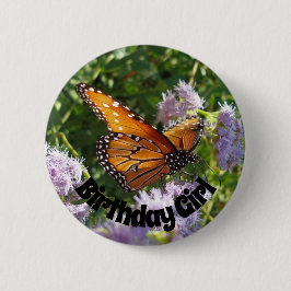Birthday Girl Monarch Butterfly Foto Button