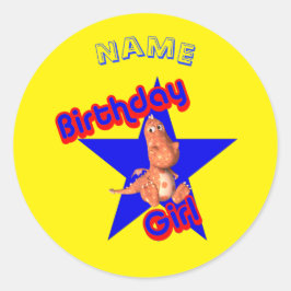Birthday Girl Niedlich Dinosaur Personalisiert Runder Aufkleber