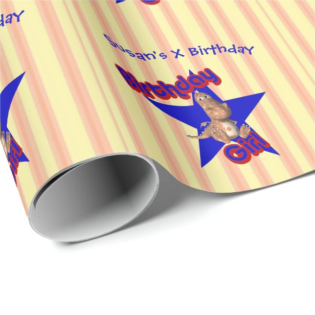 Birthday Girl Niedlich Dragon Geschenkpapier (Rolleneckpunkt)