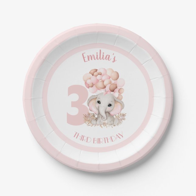 Birthday Girl Niedlich Elephant Pink Paper Teller (Vorderseite)