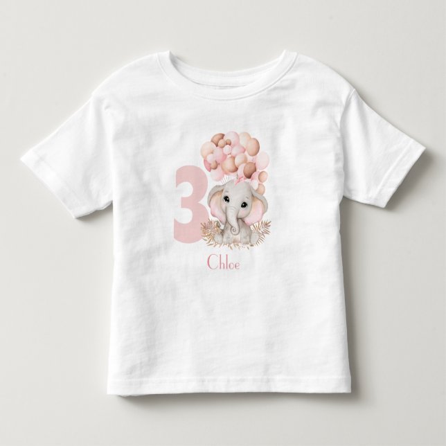 Birthday Girl Niedlich Elephant Pink Personalisier Kleinkind T-shirt (Vorderseite)