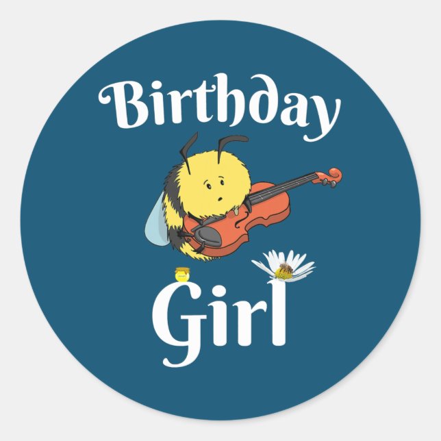 Birthday Girl Niedlich Music Violin Beekeeper Runder Aufkleber (Vorderseite)