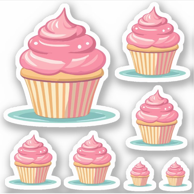 Birthday Girl Niedlich Pink Cupcakes Aufkleber (Vorderseite)