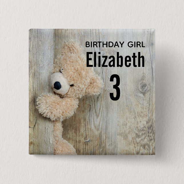 Birthday Girl Niedlich Stuffbär Foto Button (Vorderseite)
