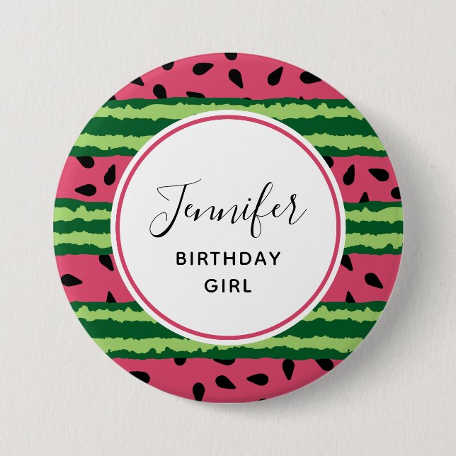 Birthday Girl Niedlich Watermelon Muster Pink & Gr Button (Vorderseite)