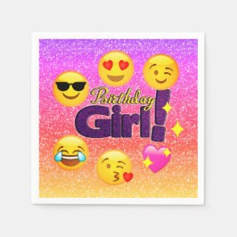 Birthday Girl Ombre Emoji Paper Party Napkins Serviette