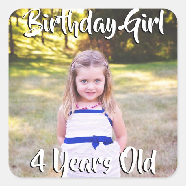 Birthday Girl Personalisiertes Foto und Altersaufk Quadratischer Aufkleber (Vorderseite)
