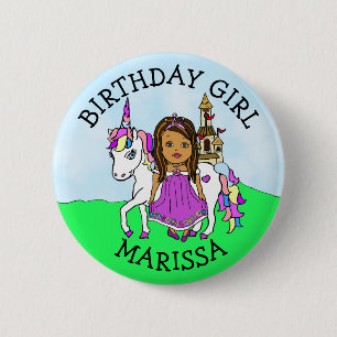 Birthday Girl Personalize Button Princess Unicorn