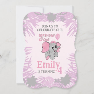 Birthday Girl Pink Baby Elephant Einladung
