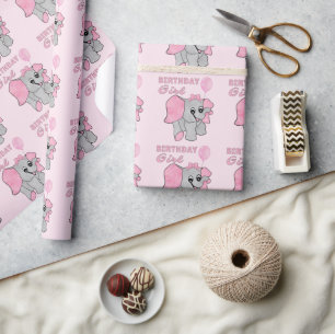 Birthday Girl Pink Baby Elephant Geschenkpapier