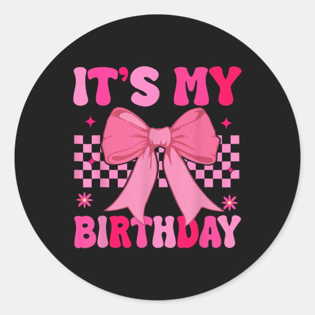 Birthday Girl Pink Coquette Ästhetische Bow Girl Y Runder Aufkleber (Vorderseite)
