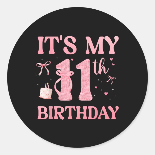 Birthday Girl Pink Coquette Bow 11 Jahre alt Aesth Runder Aufkleber (Vorderseite)