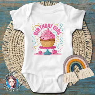 Birthday Girl Pink Cupcake Baby Strampler