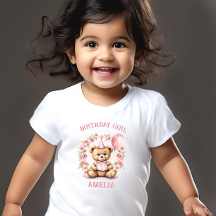 Birthday Girl Pink Niedlich Bär Name Kleinkind T-shirt