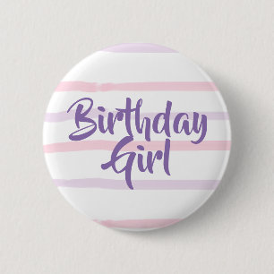 Birthday Girl Pink und Lila Button