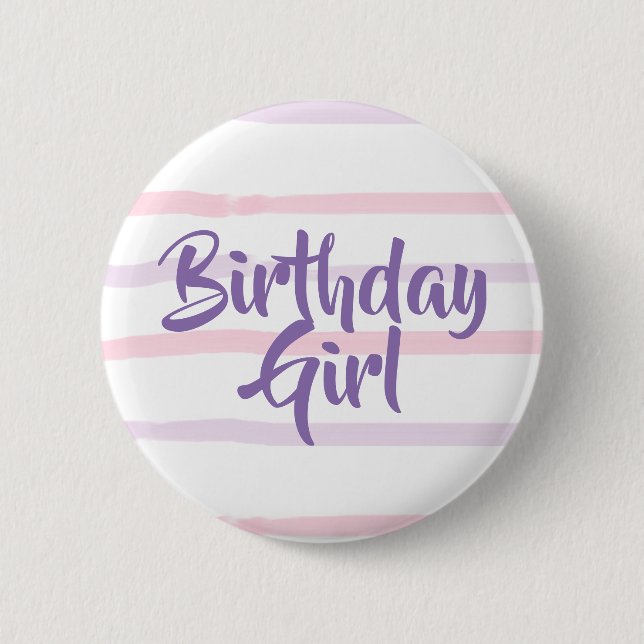 Birthday Girl Pink und Lila Button (Vorderseite)