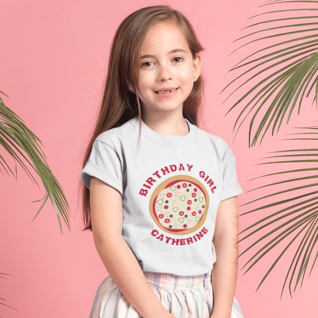 Birthday Girl Pizza Party Name T-Shirt (Von Creator hochgeladen)