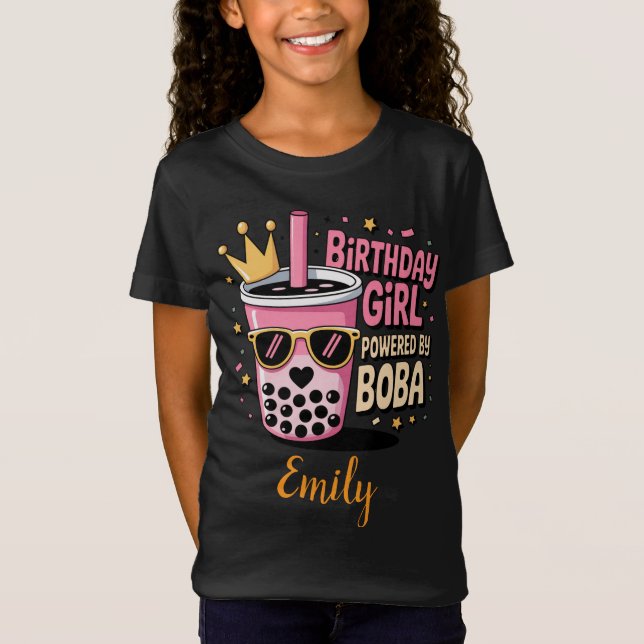 Birthday Girl Powered by Boba Bubble Tea Party T-Shirt (Vorderseite)