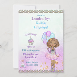 Birthday Girl Princess African American Lavender Einladung