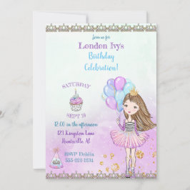 Birthday Girl Princess Cupcake Balloons Lavender Einladung