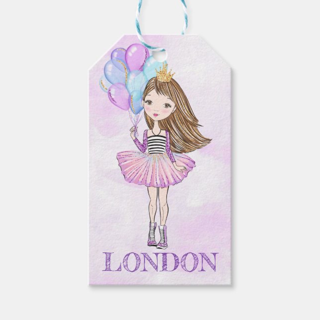 Birthday Girl Princess Lavender Balloons Geschenkanhänger (Vorderseite)