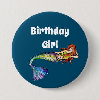Birthday Girl Rainbow Mermaid mit Ginger Hair Button