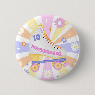 Birthday Girl Retro Roller Skate Button
