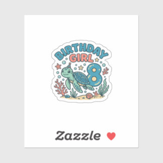 Birthday Girl Sea Turtle 8th Birthday Shirt Design Aufkleber