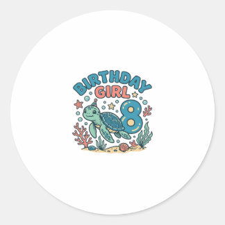 Birthday Girl Sea Turtle 8th Birthday Shirt Design Runder Aufkleber