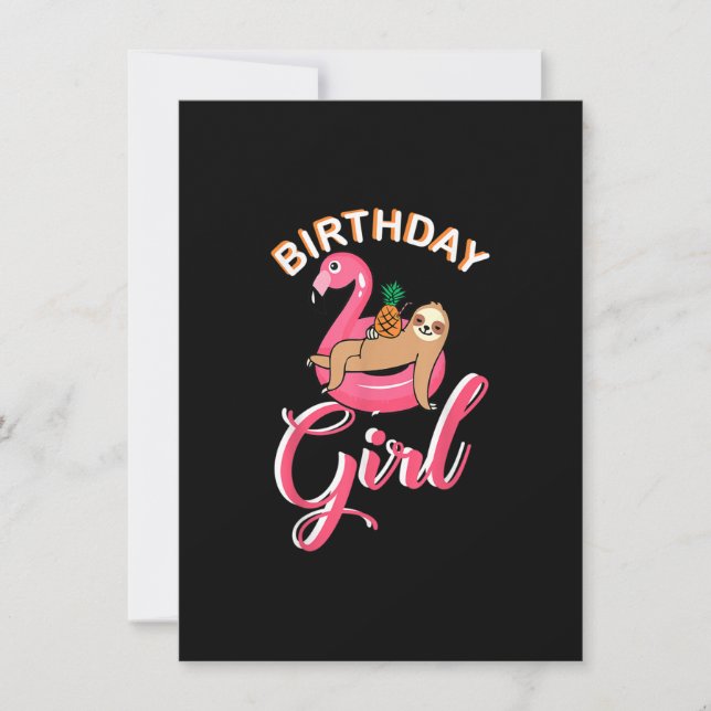 Birthday Girl sloth flamingo Ananas niedlicher Poo Einladung (Vorderseite)