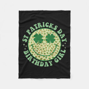 Birthday Girl St Patricks Day Smile Kleeblatt Face Fleecedecke