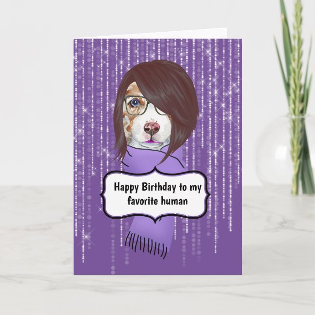Birthday Girl trendy Hund coole Damen lila Karte (Vorderseite)