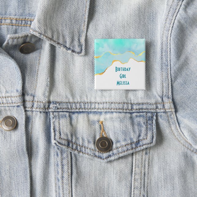 Birthday Girl Tropical Green Blue mit Gold Button (Beispiel)
