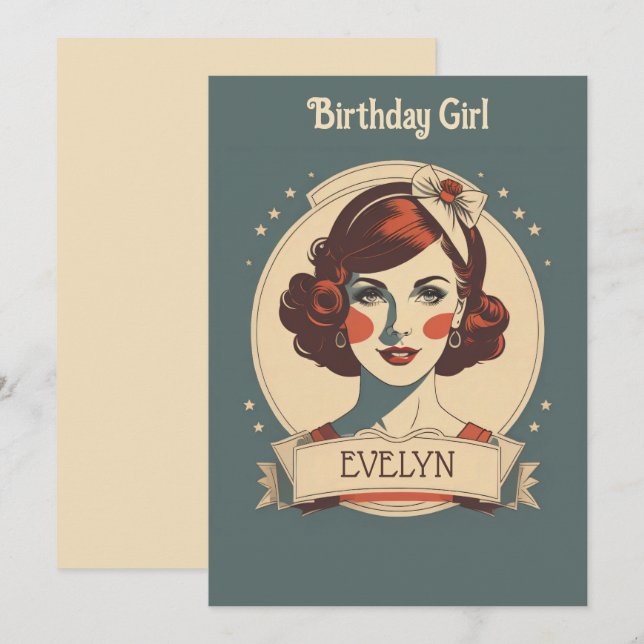 Birthday Girl Vintag Einladung (Vorne/Hinten)