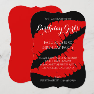 Birthday Girl's Fabulous & 50 Bright Red Lipstick Einladung